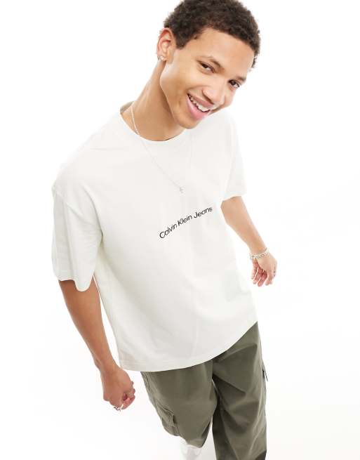 Camiseta verde claro con recuadro del logo Frequency de Calvin Klein Jeans, 2 de 4