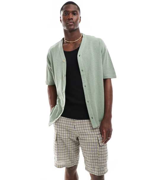 Camiseta verde claro de estilo béisbol de tejido gofrado de ASOS DESIGN - view 1
