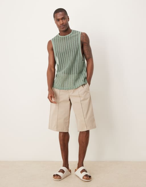 Camiseta verde claro holgado sin mangas de corte cuadrado de croché de ASOS DESIGN, 3 de 4