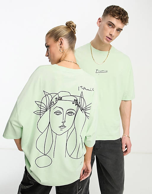 Camiseta verde unisex extragrande con estampado de Picasso de ASOS DESIGN | ASOS