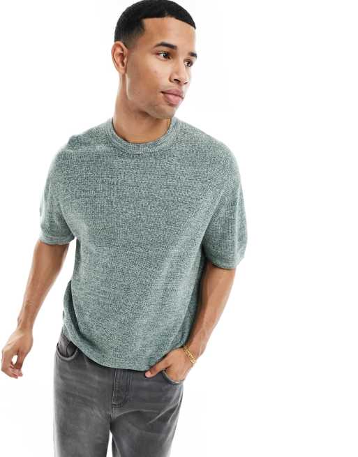 Camiseta verde con cuello redondo de canalé de hilo retorcido de ASOS DESIGN