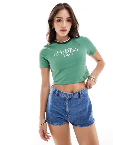 Camiseta verde con diseño encogido y logo de adidas Originals - view 1