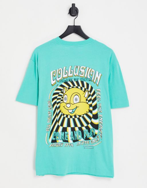 Camiseta verde con estampado de ardilla de COLLUSION