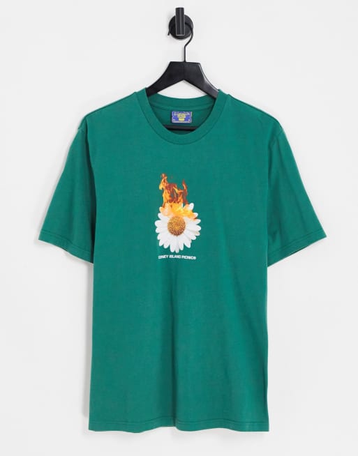 Camiseta verde con estampado en el pecho y la espalda Old Ways de Coney Island Picnic