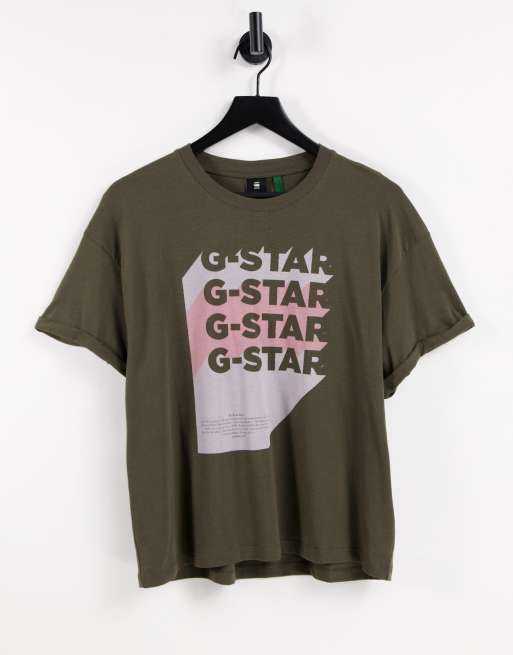 Camiseta verde con estampado gráfico del logo de G-Star
