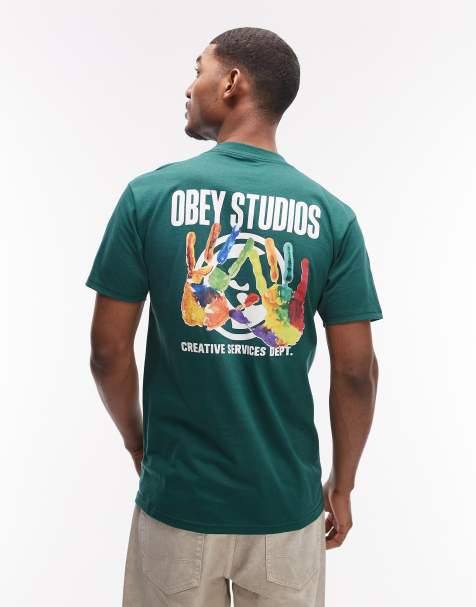 Camiseta verde con estampado gráfico en la espalda "Creative Services" de Obey - view 1