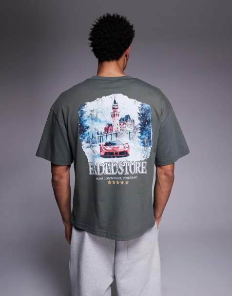 Camiseta verde con estampado trasero de montaña Mount Cervin de Faded Store - view 1