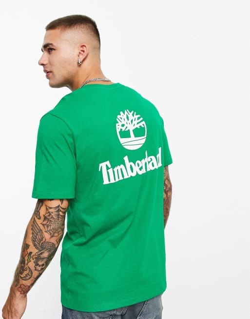 Camiseta verde con estampado trasero exclusiva en ASOS de Timberland