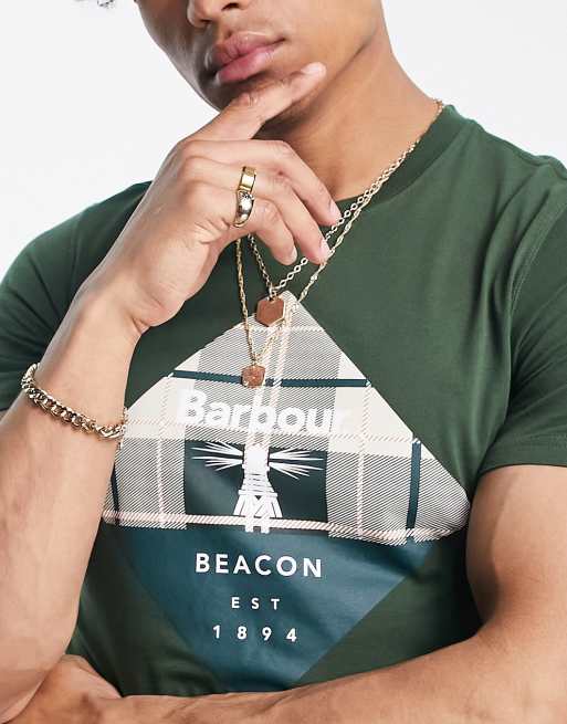 Camiseta verde con logo de rombo grande a cuadros escoceses Becker de Barbour Beacon, 3 de 4