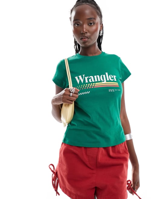 Camiseta verde con logo en el pecho de Wrangler
