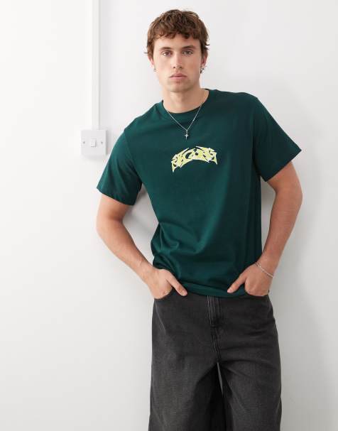 Camiseta verde de corte cuadrado con estampado gráfico Great de Weekday - view 1