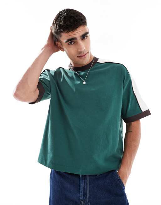 Camiseta verde de corte cuadrado extragrande con detalles en contraste de ASOS DESIGN