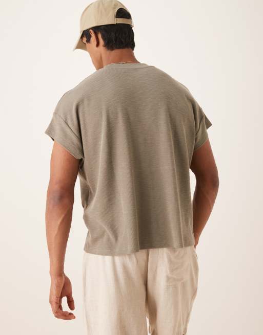 Camiseta verde de corte cuadrado extragrande con mangas de casquillo de tejido texturizado de ASOS DESIGN, 4 de 4