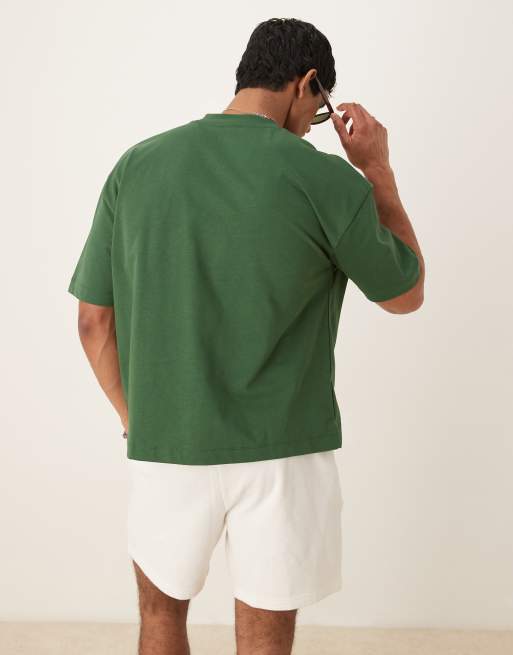 Camiseta verde de corte cuadrado extragrande con sisas caídas de tejido grueso de ASOS DESIGN  , 4 de 4