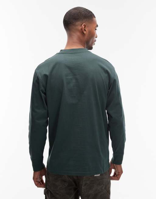Camiseta verde de manga larga con logo de texto American Script de Carhartt WIP, 3 de 5
