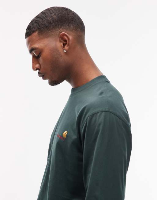 Camiseta verde de manga larga con logo de texto American Script de Carhartt WIP, 4 de 5