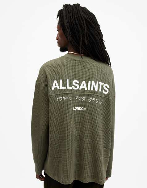 Camiseta verde de manga larga de tejido gofrado Crypt Underground de AllSaints - view 1