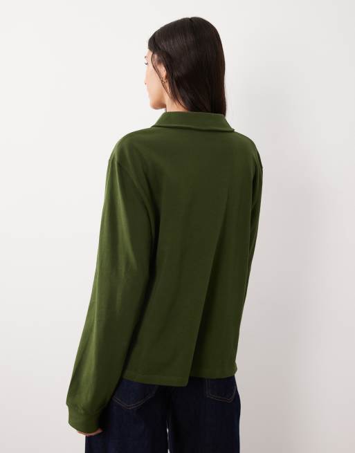 Camiseta verde de manga larga y estilo rugby con cuello de solapas de ASOS DESIGN, 4 de 4
