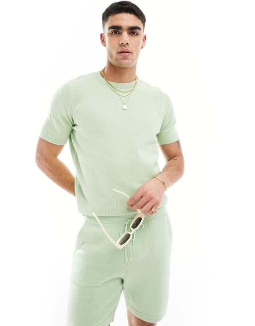 Camiseta verde de punto de grosor medio de algodón de ASOS DESIGN (parte de un conjunto)