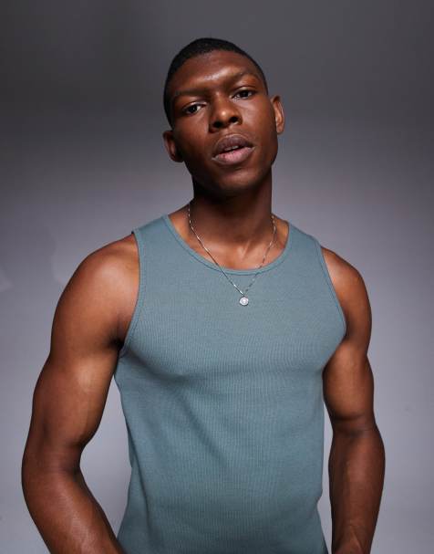 Camiseta verde empolvado sin mangas de canalé de River Island - view 1