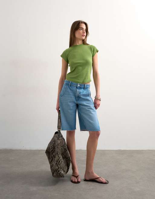 Camiseta verde entallada con bajo redondeado de canalé de Topshop, 3 de 4