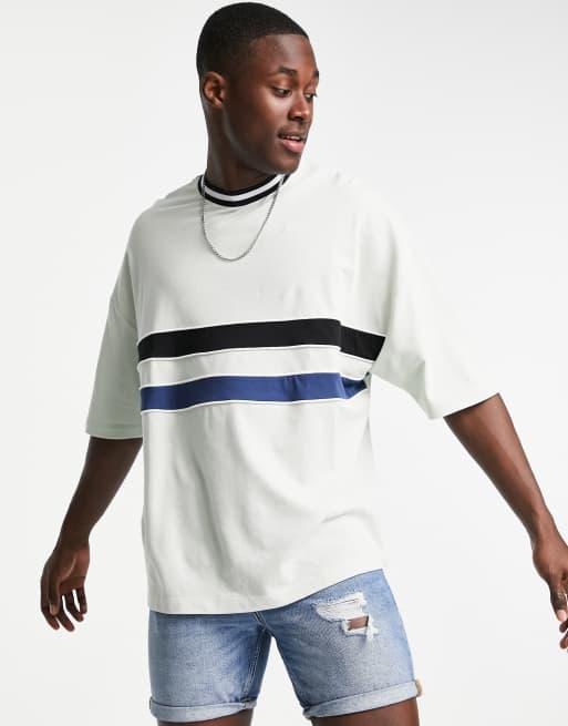 Camiseta verde extragrande con diseño a rayas color block de ASOS DESIGN