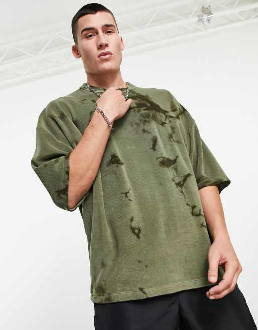Camiseta verde extragrande con efecto tie dye de tejido de rizo de ASOS DESIGN