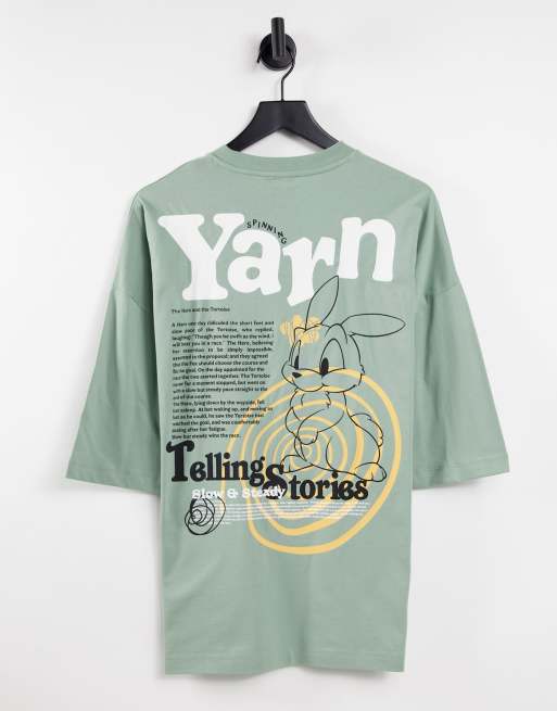 Camiseta verde extragrande con estampado de dibujo animado en la espalda de ASOS DESIGN 
