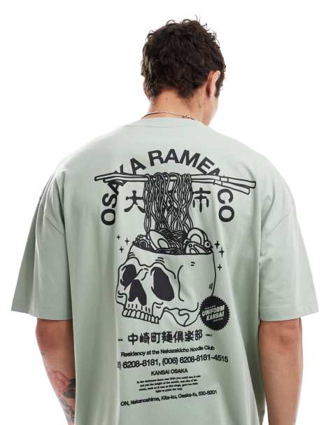 Camiseta verde extragrande con estampado de ramen en la espalda de ASOS DESIGN - view 1