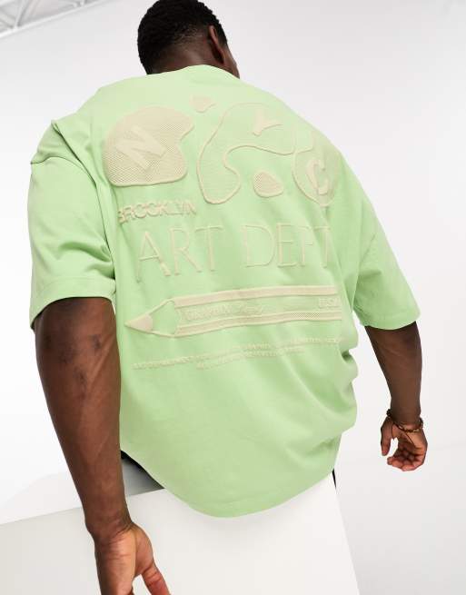 Camiseta verde extragrande con estampado en relieve en la espalda de ASOS DESIGN