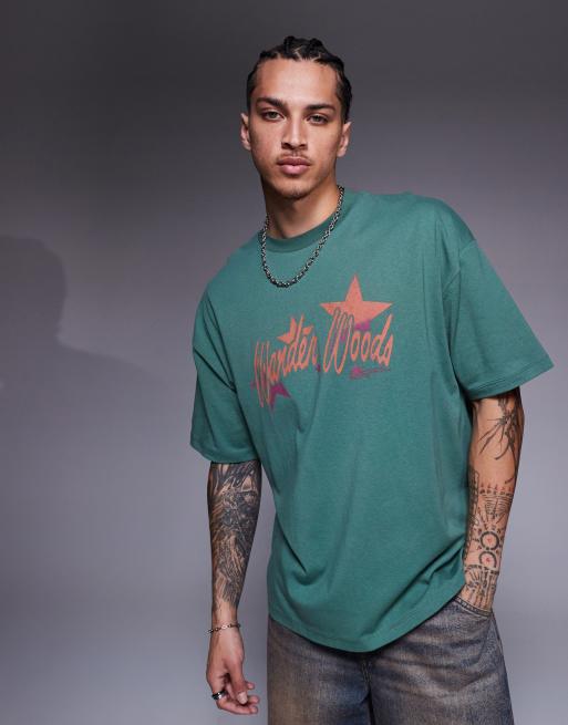 Camiseta verde extragrande con estampado gráfico de texto de ASOS DESIGN