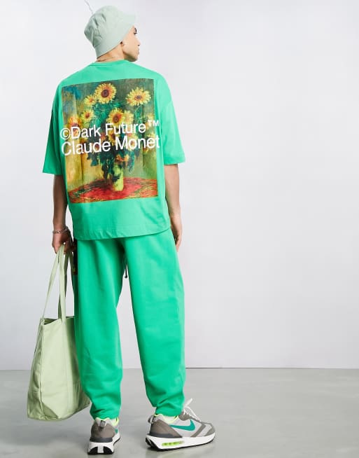 Camiseta verde extragrande con estampado gráfico grande en la espalda de ASOS Dark Future Active x Claude Monet