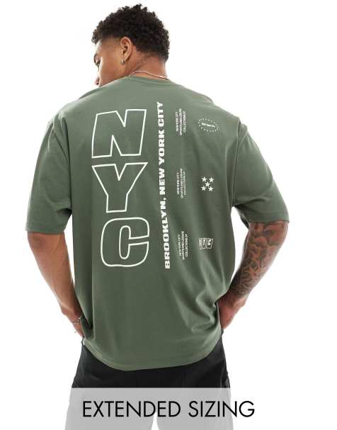 Camiseta verde extragrande con estampado "New York City" en la espalda de ASOS DESIGN - view 1