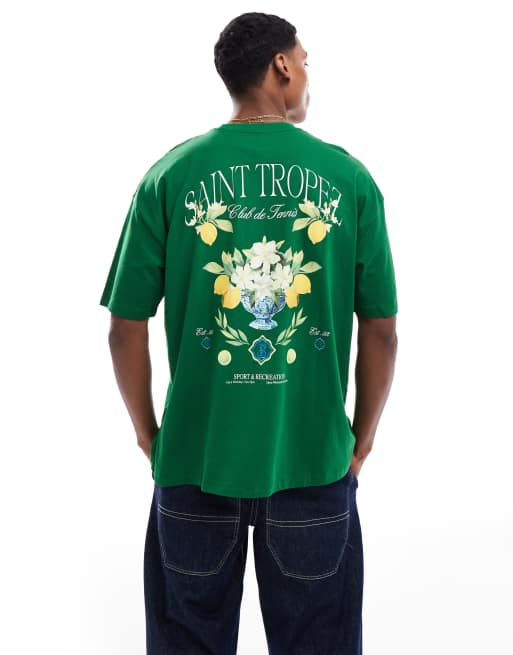 Camiseta verde extragrande con estampado trasero de ASOS DESIGN