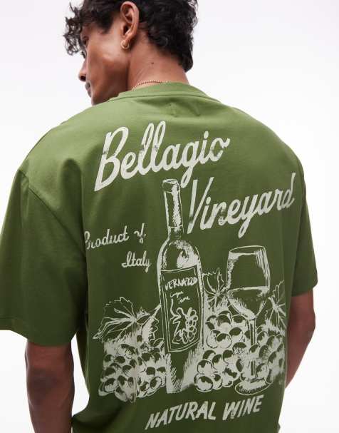 Camiseta verde extragrande con estampado "Vineyard" en la parte delantera y trasera de Topman - view 1