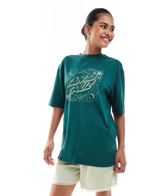 Camiseta verde extragrande con logo Ornate Dot de Santa Cruz
