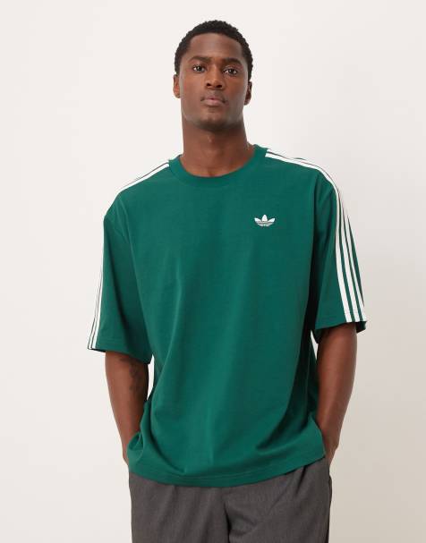 Camiseta verde extragrande con tres rayas de adidas Originals - view 1