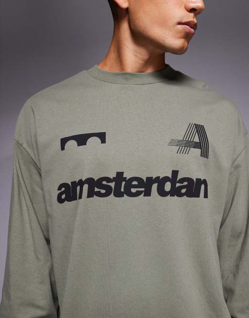 Camiseta verde extragrande de manga larga con estampado de fútbol de ASOS DESIGN , 5 de 5