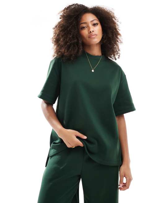 Camiseta verde extragrande de tejido de sudadera de ASOS DESIGN (parte de un conjunto)