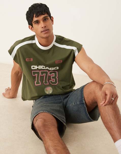 Camiseta verde extragrande sin mangas con hombros caídos y estampado de ASOS DESIGN - view 1
