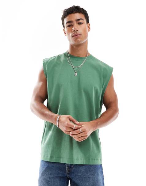 Camiseta verde extragrande sin mangas de tejido grueso de ASOS DESIGN - view 1