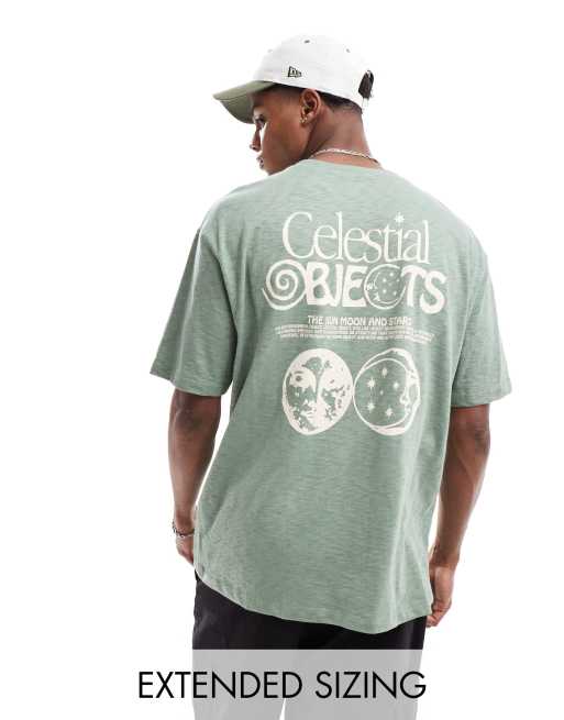 Camiseta verde holgada con estampado celestial en la espalda de ASOS DESIGN