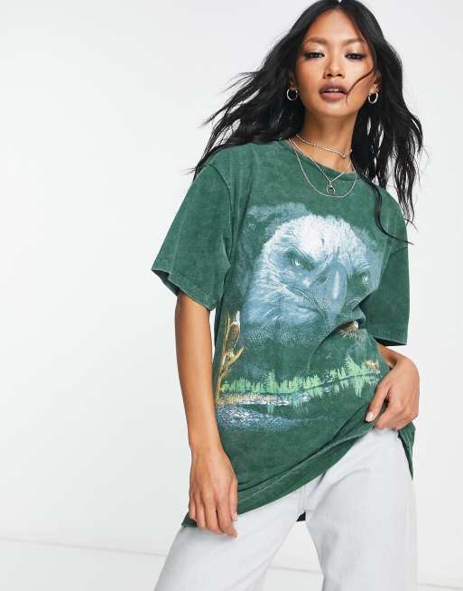 Camiseta verde lavado con estampado de águila grunge de Reclaimed Vintage