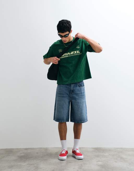 Camiseta verde lavado de corte cuadrado extragrande con estampado gráfico "Brazil" de ASOS DESIGN, 2 de 7