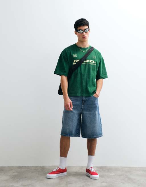 Camiseta verde lavado de corte cuadrado extragrande con estampado gráfico "Brazil" de ASOS DESIGN, 4 de 7