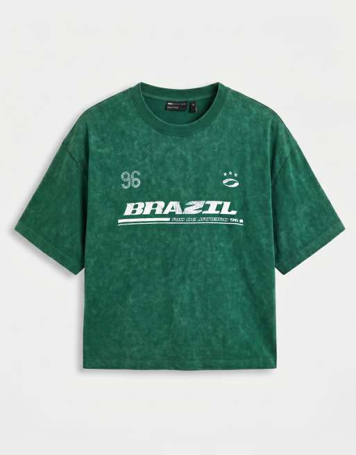 Camiseta verde lavado de corte cuadrado extragrande con estampado gráfico "Brazil" de ASOS DESIGN, 6 de 7