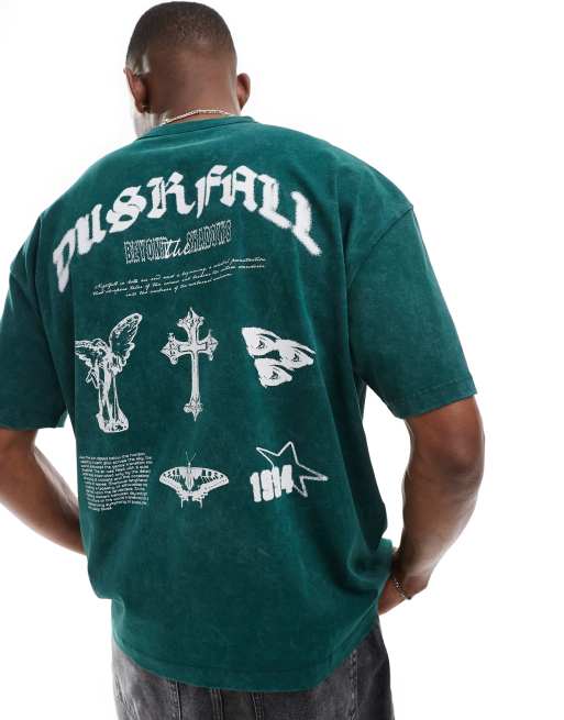 Camiseta verde lavado extragrande con detalle estampado de tejido grueso de ASOS DESIGN