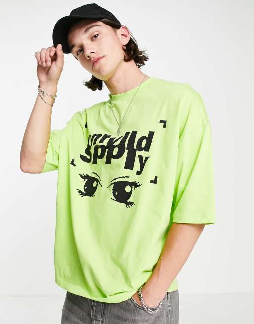 Camiseta verde lima extragrande con estampado del logo estilo grafiti de ASOS Unrvlld Spply