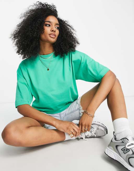 Camiseta verde luminoso extragrande con sisas caídas de Mango