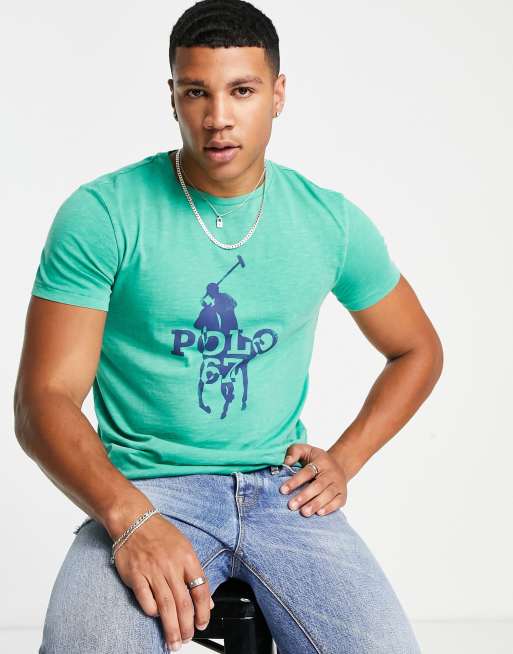 Camiseta verde medio con estampado del logo de jugador grande de Polo Ralph Lauren